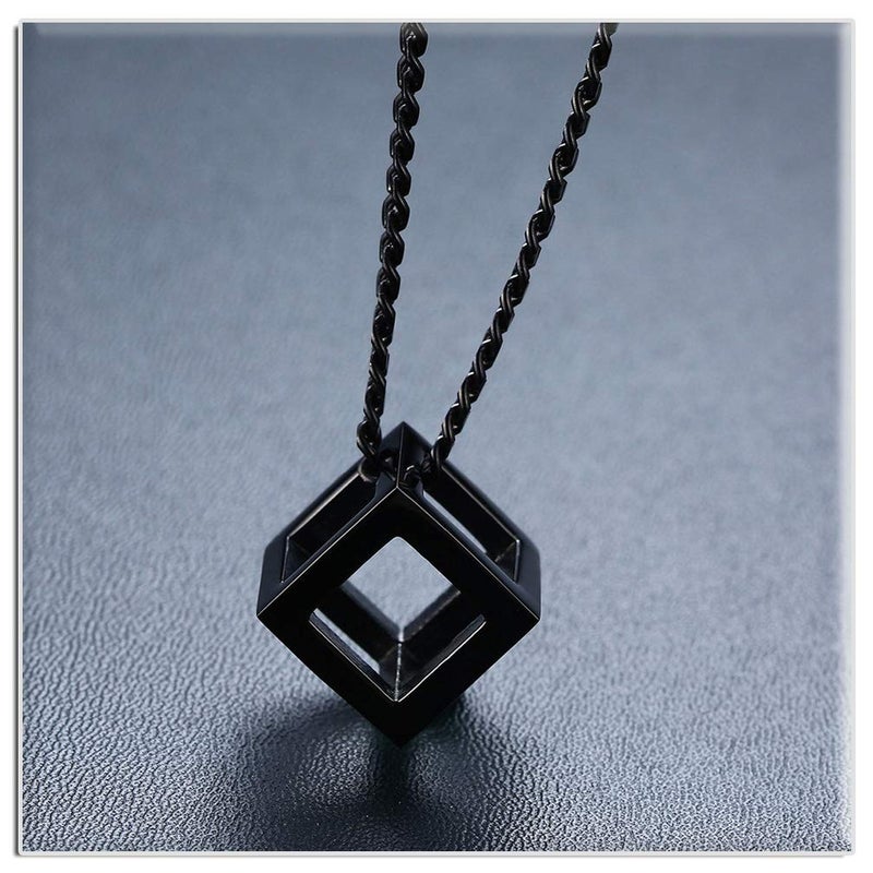 Xusamss Fashion Titanium Steel Hollow Cubic Pendant Necklace,22" Link chain - Image 2